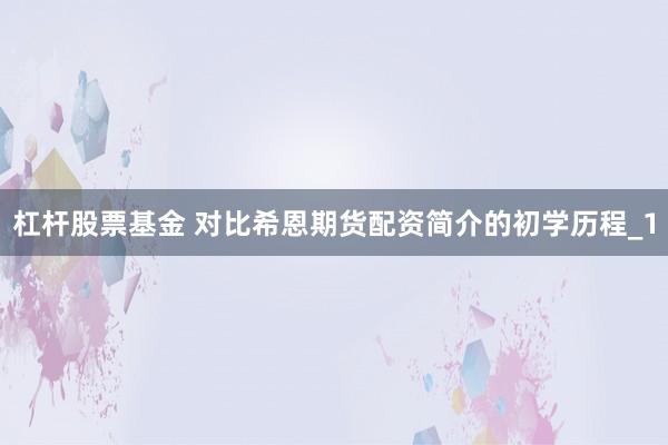 杠杆股票基金 对比希恩期货配资简介的初学历程_1