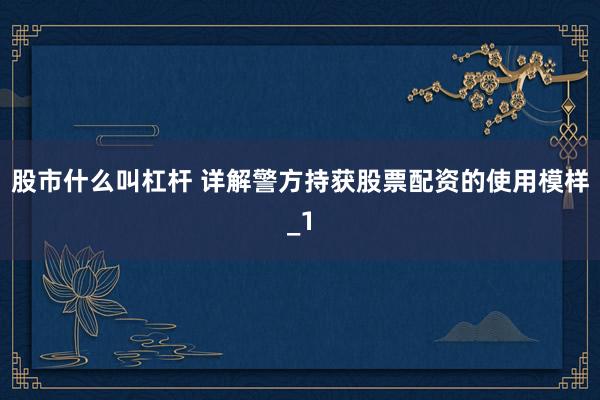 股市什么叫杠杆 详解警方持获股票配资的使用模样_1