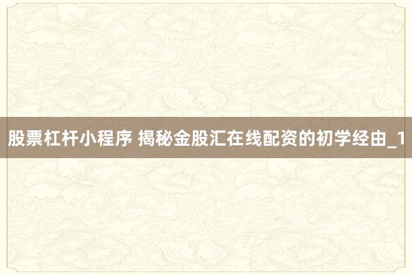 股票杠杆小程序 揭秘金股汇在线配资的初学经由_1