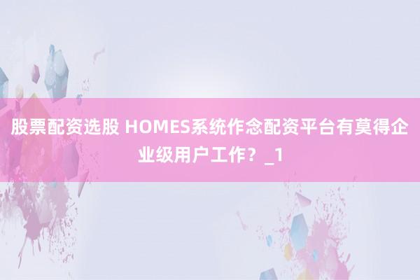 股票配资选股 HOMES系统作念配资平台有莫得企业级用户工作？_1