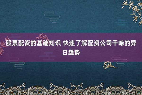 股票配资的基础知识 快速了解配资公司干嘛的异日趋势